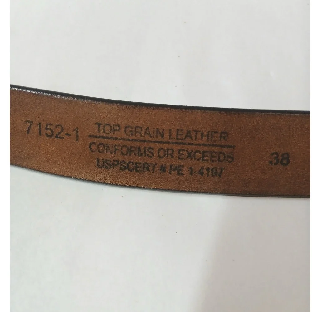 Mens Black Leather Belt Gold Horseshoe Buckle Snap On Size 38 Classic Workwear